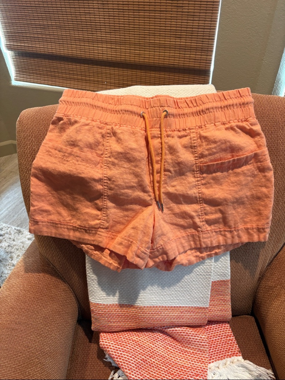 Athleta Coral Orange Drawstring Athletic Shorts
